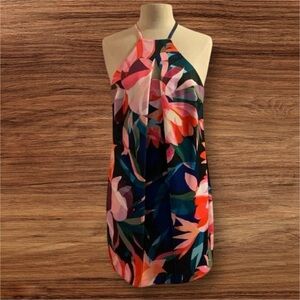 Trina Turk bright tropical floral keyhole front halter dress size 4